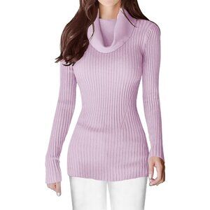 Women’s Cowl Neck Lilac Stretchable Knit Long Sleeve Bodycon Sexy Sweater